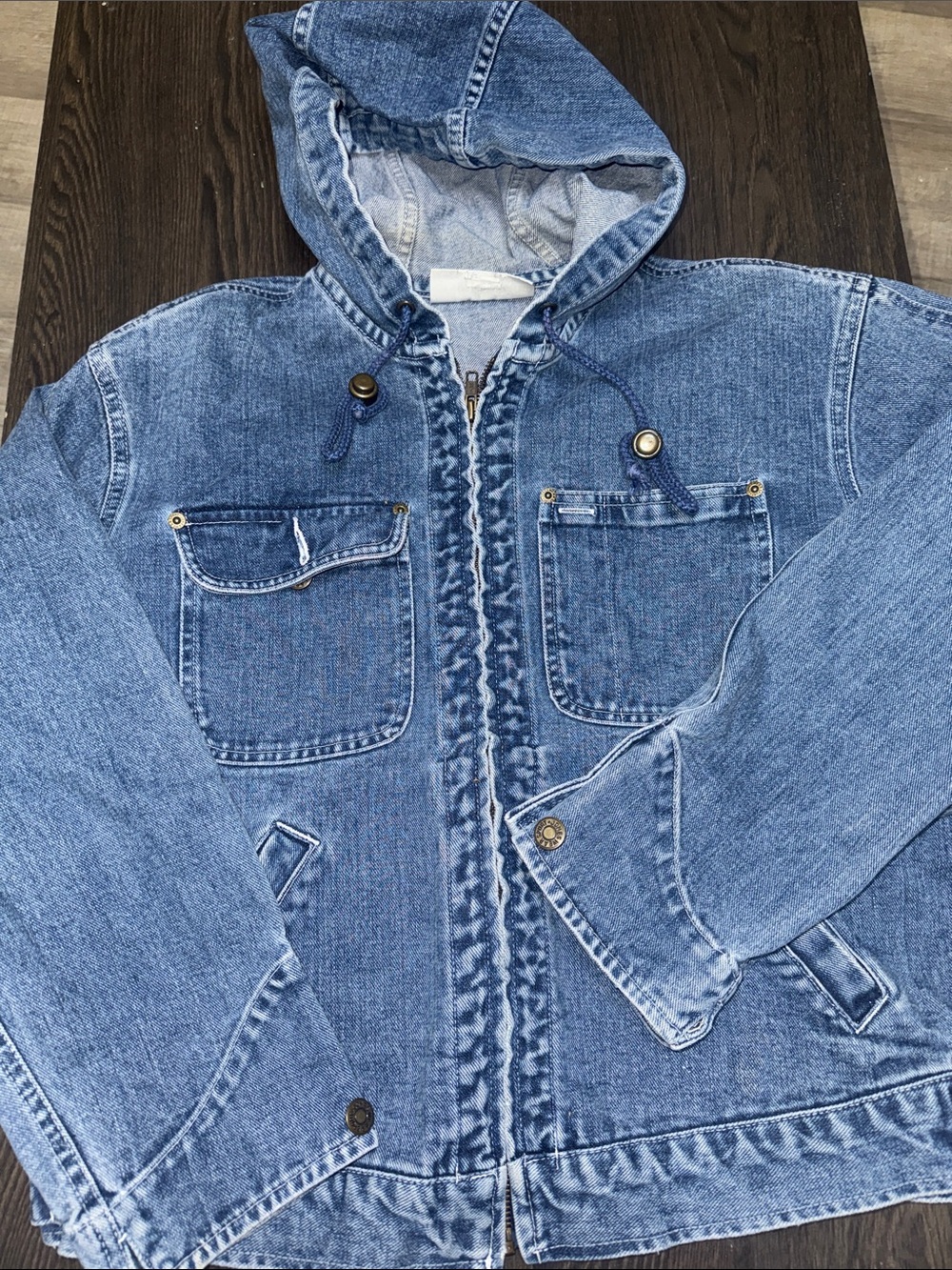 Jones Wear Hooded Denim Jacket in Medium Blue